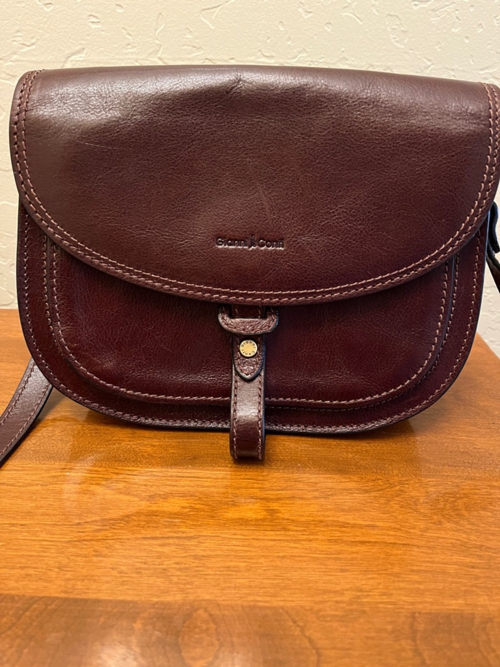 Gianni Conti Burgundy Leather Saddle Crossbody Bag